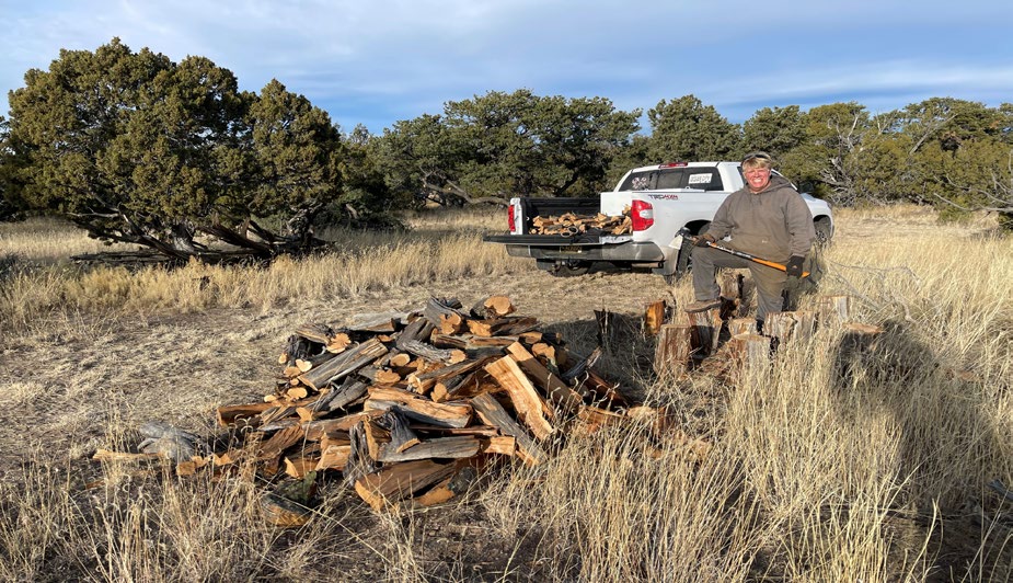 Firewood cut and stacked on the ranch
