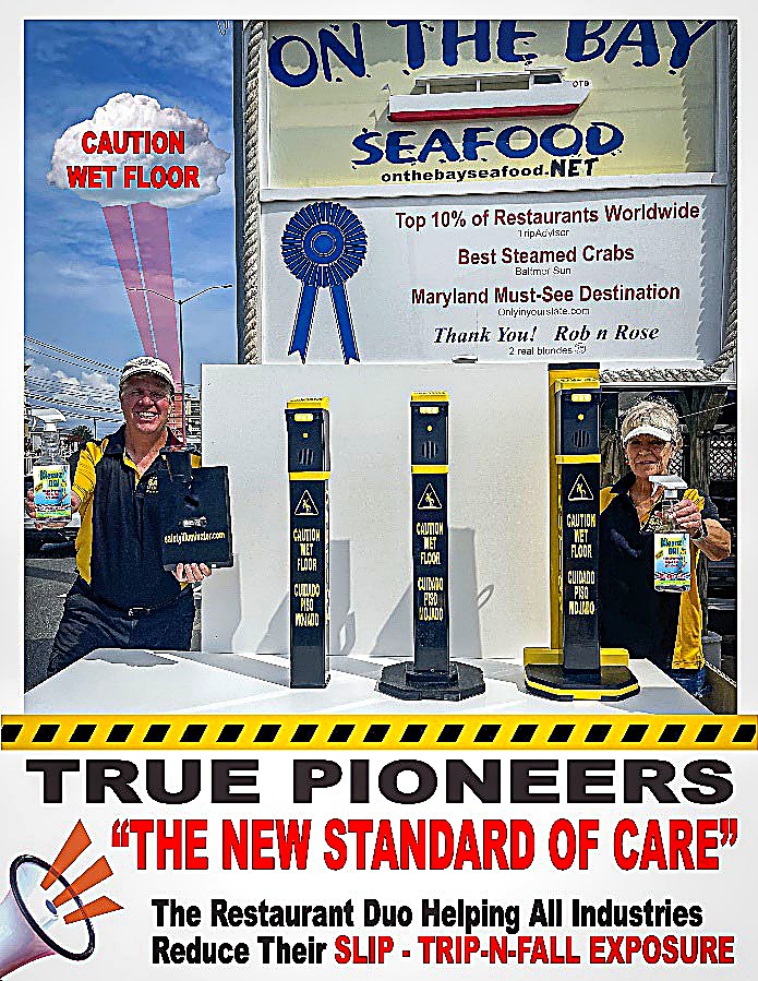 Rob and Rose with the Safety Illuminator caution cones outside On The Bay Seafood &mdash; True Pioneers, The New Standard of Care
